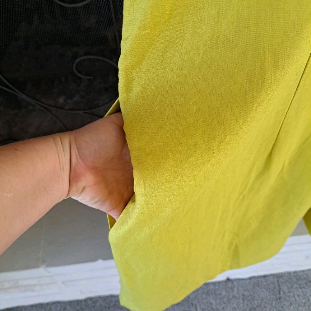 Ophelia Roe Women's Size XL Mustard Yellow Linen Blend V-neck Mini Dress Summer - Picture 5 of 8